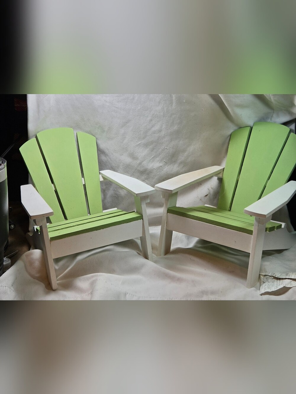 Vintage Miniature Poly Lumber Adirondack Chairs Set of 2 Lime Green & White 1:6